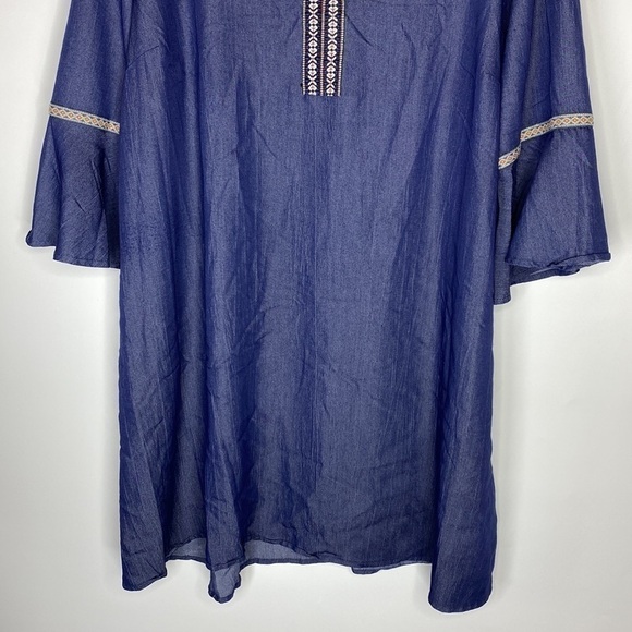 Naif Blue Denim Boho Tshirt Bell Sleeve Dress Size 3X - Picture 3 of 7
